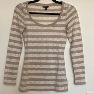 Express long sleeve scoop neck striped shirt cream & white